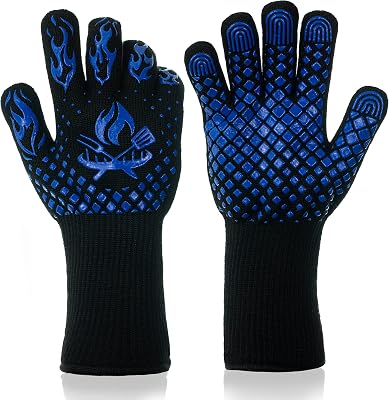BBQ Gloves - 1472 Degree F Heat Resistant Grilling Gloves - Non-Slip Silicone Grip Design - Grill Gloves for Outdoor Grill, Barbecue, Oven, Cooking, Kitchen and Baking