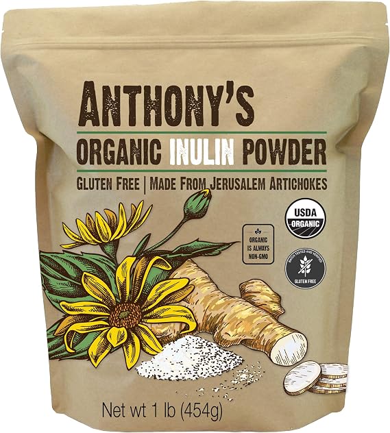 Anthony's Organic Inulin Powder, 1 lb, Gluten Free, Non GMO, Made from Jerusalem Artichokes