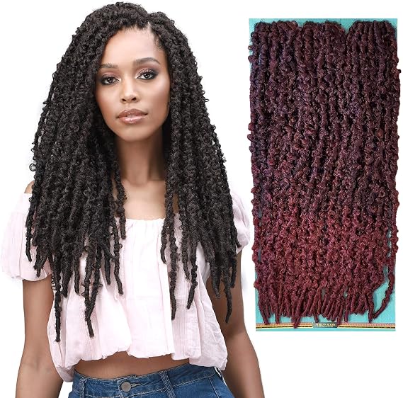 BoBBI BoSS 3X Butterfly Locs Crochet Hair-Calif Butterfly Locs 18 inch,Pre Looped Long Distressed Faux Locs,Colored Crochet Braids Hair,African Root Braid Collection,Synthetic Hair for Braiding (18Inch,3x 2Pack,off Black (1B))