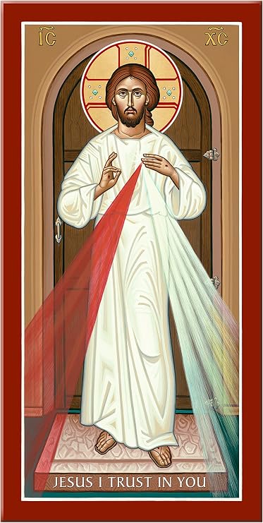 Monastery Icons Divine Mercy Icon of Christ Mounted Plaque Icon Reproduction 9" x 19"