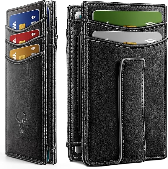 BULLIANT Magnetic Slim Leather Pocket Wallet Money Clip For Men 12Cards