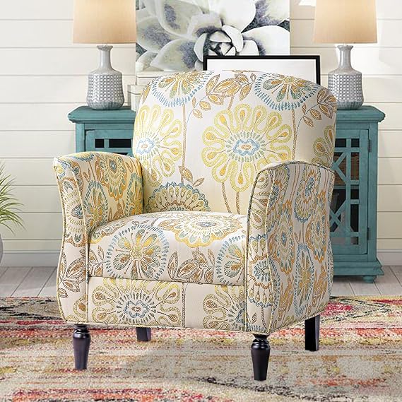 Floral Wingback Accent Chair, Single Seater Sofa | Floral fabric upholstery with a comfortable cushion; ideal for reading in living rooms, bedrooms, offices, or cozy corners.