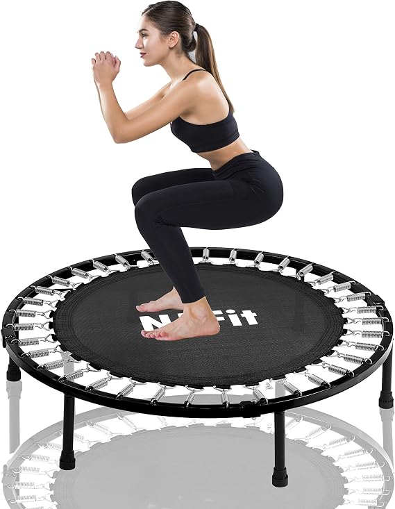 N1Fit 40" Mini Trampoline for Adults - Exercise Trampoline, Low Impact, Folding Design, Steel Frame, Black, Round