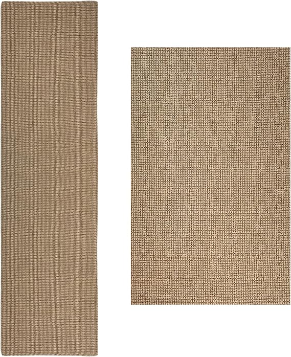 IOHOUZE 2 PCS Washable Runner Rug Rubber Backing Hallway Runner Entryway Runner Indoor, Kitchen Rugs Woven Cotton Floor Carpet for Kitchen Hall Entrance Bedroom, Natural/Brown