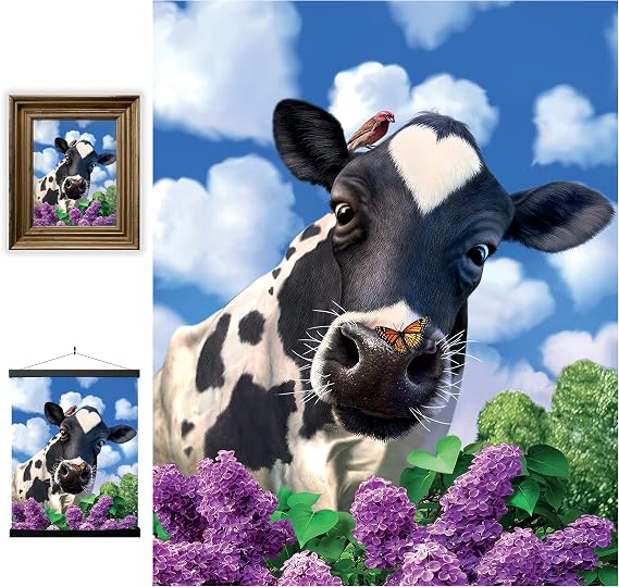 3D LiveLife Lenticular Pictures - Curious Cow from Deluxebase. A3 Unframed Deep 3D Effect Animal Wall Art for Living Room, Bedroom or Kitchen. Unique Cow Print Poster for Home Decor.
