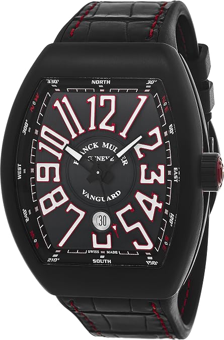 Franck Muller Vanguard Mens Black Face Automatic Date Black Rubber Strap Swiss Watch V 45 SC DT TT NR BR ER