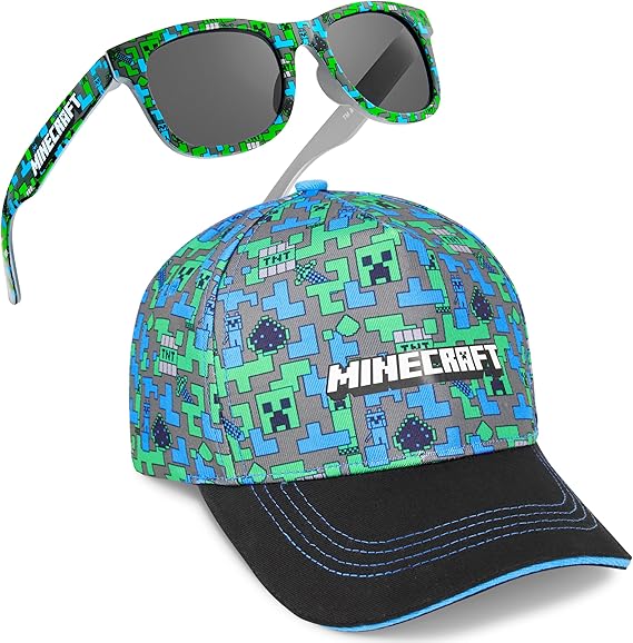Get Trend Pokemon | Minecraft | Fortnite | Super Mario Kids Baseball Cap, Sunglasses Set UV Protection, Gamer Gifts for Boys