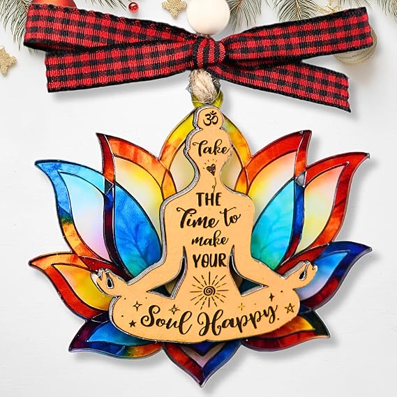Yoga Ornament - Yoga Ornaments for Christmas Tree 2025 - Yoga Gifts for Yoga Instructor, Teachers, Lovers - Spiritual Xmas - Meditation Gifts for Women - 2 Layers Wood Acrylic Christmas Ornaments