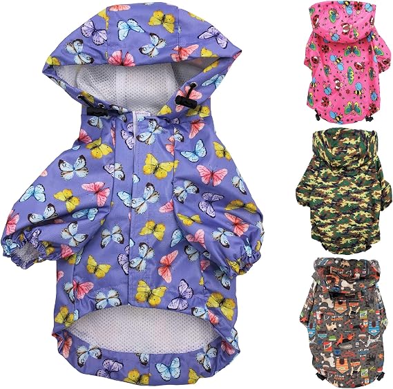 for Small Pet Cat Dog Raincoat Hoodie Coat Waterproof Rain Jacket Rainwear (XXS: Length - 8", Purple)
