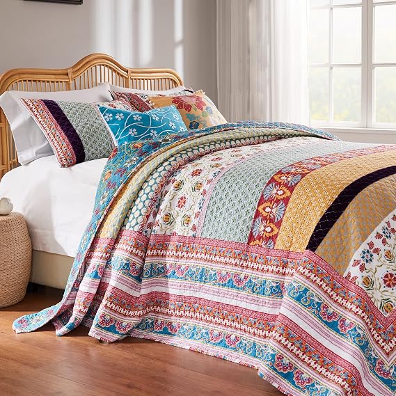 Greenland Home Thalia Quilted Bedding Set, 3-Piece Jumbo King, Tango, One Set