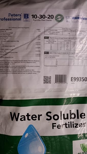 Peter's 10-30-20. 1/2 Pound. Blossom Booster Water Soluble Fertilizer with Micro Nutrients.