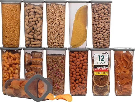 uandu Airtight Storage Jars with Lids - Pack of 12 for Cereal Flour & Sugar Storage container set BPA-free 80 labels for more order
