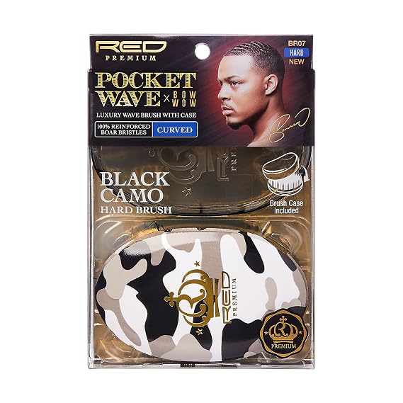Red by Kiss Premium Pocket Wave X Bow Wow Curved Palm Boar Brush with Case (Hard Bristles)