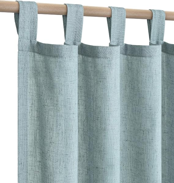 Sea Green Curtains 54 Inch Length for Bedroom 2 Panel Loop Tab Top Summer Semi Sheer Linen Blend Light Filtering Seafoam Curtain for Living Room Cabin Cottage Teal Grey Blue Green Dusty Aqua Sea Foam