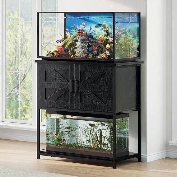 20/29/30 Gallon Aquarium Stand with Cabinet Farmhouse Wood Fish Tank Stand | Heavy-Duty, 800 LBS Capacity, Extra-Sturdy, Water-Resistant, for Reptiles, Turtles, Snakes, for Living Room, Entryway, Office