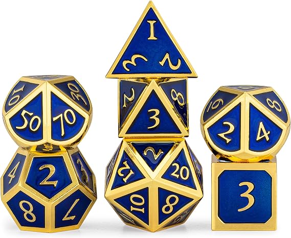HEIMDALLR Metal D&D Dice Set 7 pcs - Dice Box & Velvet Dice Bag; Metal DND Dice Set D&D (Dungeons and Dragons) w D20 - Blacksmith Craft Dice (Lapis Lazuli)