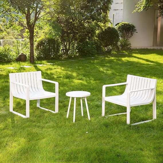 Werph Patio Furniture Set, 3 Pieces Outdoor Furniture Patio Table and Chairs Set, Patio Chairs Set of 2 Patio Conversation Sets Balcony Bistro Set Porch Furniture for Lawn Garden Poolside, White