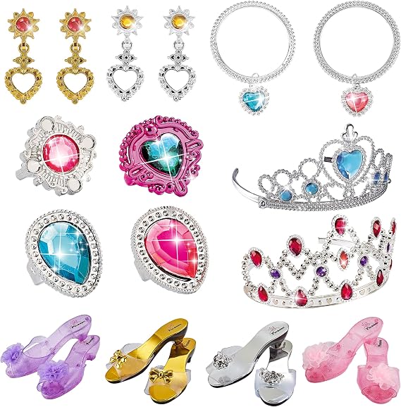 PicassoTiles Kids Fairytale Royal Princess Dress Up Pretend Play Tiara, Jewelry Boutique, Shoes & Fashion Accessories Toy Collection for Girls Children Ages 5+ STEM Creative Imagination Toys