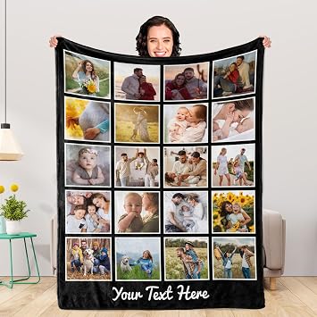 Personalized Blankets and Throws Custom Blankets with Photo Text Customized 1-20 Pictures Blanket for Couple Mom Dad Friend Personalized Gifts for Birthday Christmas Wedding Anniversary Made in USA