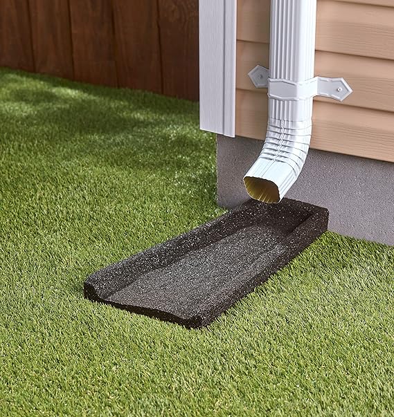 Rubberific 2 Pack Premium Rubber Downspout Splash Block, Rain Guard, Stone Textured Drain Extender (Black)