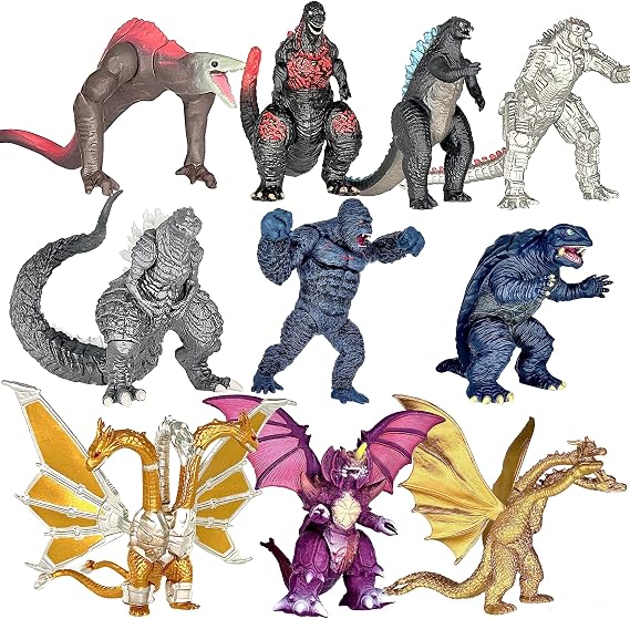 TwCare Set of 10 Dinosaur vs Kong Dinosaur Dragon Toys Movable Joint Action Figures, King of The Monsters Shin Ultima Gamera Mecha MechaGodzilla Ghidorah Skull Crawler Destoroyah Cake Toppers Pack
