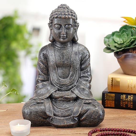 MyGift 11.5 Inch Gray Buddha Statue Resin Meditation Figurine | Calming Seated Pose, Detailed Resin Craftsmanship, Serene Atmosphere, Mindfulness Accent, Indoor Outdoor Styling