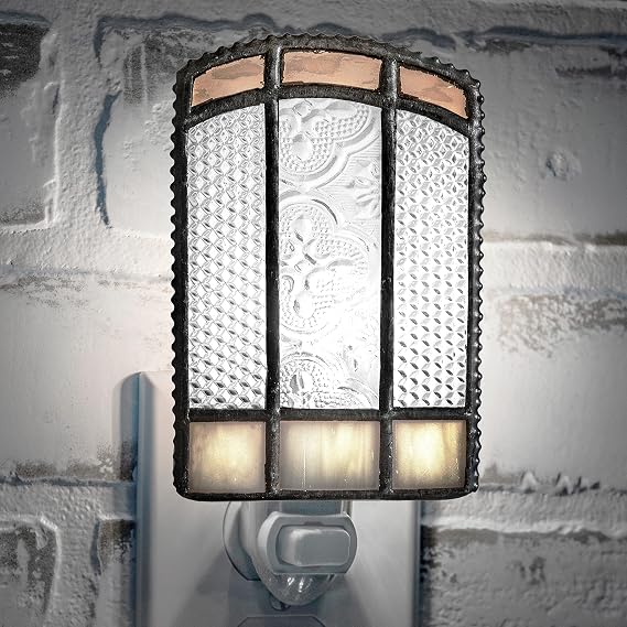 Stained Glass Night Light Peach & Ivory Plug-in Accent Light Decorative Night Light with 4-Watt Bulb