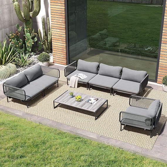 Oversized Outdoor Couch, 6-Seater Modular Sectional Sofa with Cushions | Built for Outdoor Living with Weather-Resistant Materials, Spacious Seating for Cozy Relaxing and Gatherings