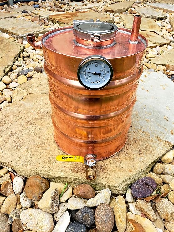 3.3 Gallon Copper Moonshine Still Thumper Keg (Doubler) with 3" access port and Vertical 1/2" piping.